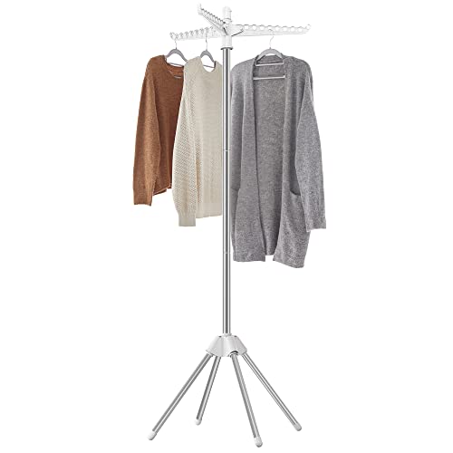 SONGMICS Clothes Drying Rack, 61.6-Inch Drying Rack, 3 Rotatable Arms - color: White + Silver, style: 1-Tier