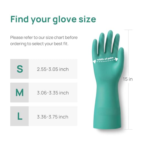 Nitrile Rubber Cleaning Gloves, 2 pairs of reusable kitchen gloves, ideal for dishwashing and household cleaning - size: Medium