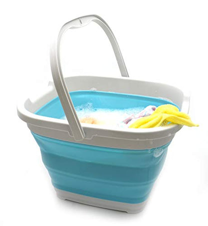 SAMMART 10L (2.6 Gallon) Collapsible Rectangular Handy Bucket (1, Grey/Bright Blue) - color: Grey/Bright Blue