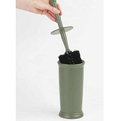 mDesign Toilet Bowl Brush and Holder - Covered Bathroom Toilet Brush - Standing Toilet Bowl Scrubber in Modern Holder - Space Saving, Deep Cleaning Brush for Toilet - Hyde Collection - Olive Green - color: Olive Green, size: Pack of 1