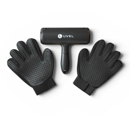 Pet Hair Removal Kit – Reusable Lint Roller & Grooming Gloves – Removes Dog & Cat Hair from Furniture, Clothes & Car – Easy to Clean
