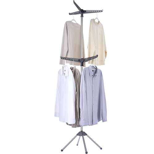 CASAMAYA Clothes Drying Rack Foldable, 74.8 inch 2 Tier Laundry Drying Rack with Rotating Clothes Rail for 54 Pieces of Clothes, Space Saving, Indoor, Stainless Steel, Grey and Silver CDR002G01 - color: Grey+ Silver, size: 2-Tier Standard