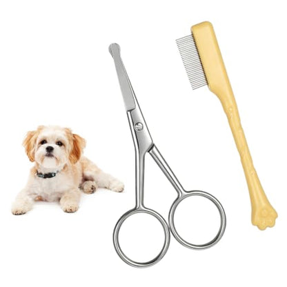 Pet Eye Comb and Scissors Set, Tear Stain Remover for Dogs Cats