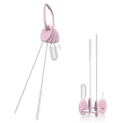 Straw Cleaner Brush Set, 4-in-1 with Stand and Key Ring, Pink - color: Pink, size: Standard Version（For Kids & Adults）