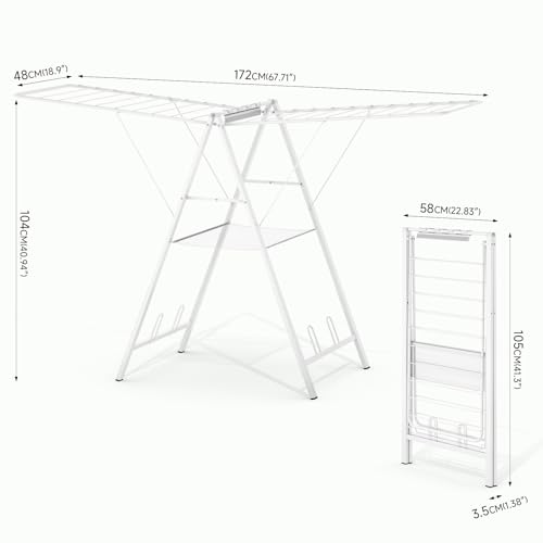 APEXCHASER 6 Height Adjustable Clothes Drying Rack with Shoe Slots, White - color: White