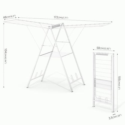 APEXCHASER 6 Height Adjustable Clothes Drying Rack with Shoe Slots, White - color: White