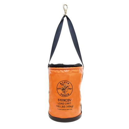 Klein Tools 5109CSV Tool Bucket, Top Closing Vinyl Lineman Bucket with Swivel Snap and Web Handle, 12-Inch, 100-Pound Load Rated Tool Holder - style: Top Closing Vinyl with Swivel Snap Hook