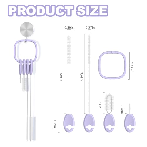 YOTIME 4in1 Straw Cleaner Brush Set, Reusable Standing Straw Brushs with Holder Ring, for Wide and Narrow Straws, Tumblers, Water Bottles and Cups, Purple - style: Standard | Purple
