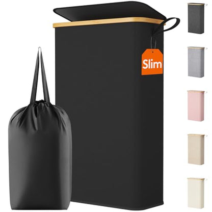 Lifewit 65L Slim Laundry Hamper with Lid and Removable Bag, Black - color: Black, size: 65L