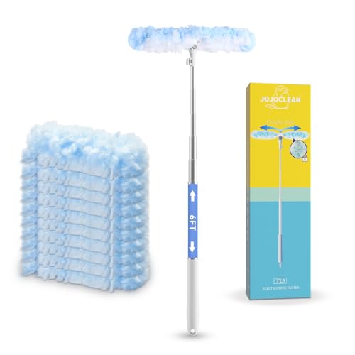 6 ft Extendable Duster Handle with 10 Refills, Compatible with Swiffer, Disposable Microfiber Dusting Pads for Home Cleaning, Ceiling, Fan, Window, Hard-to-Reach Areas