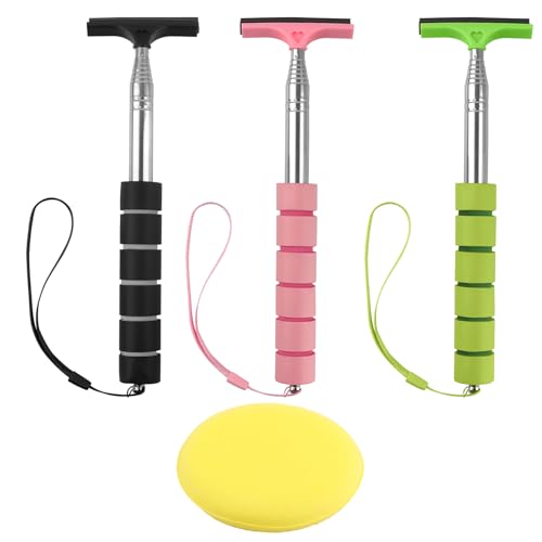 3 Pack Side Mirror Squeegee, Car Mirror Squeegee, Retractable Rearview Mirror Wiper, Portable Car Cleaning Tool for Rainy and Foggy Weather, Universal Car Accessories, Black, Pink & Green