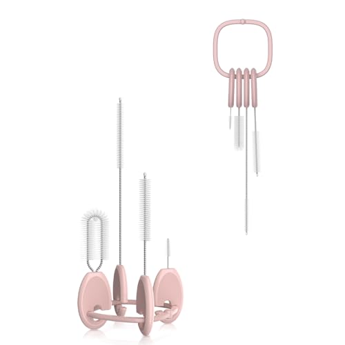 YOTIME 4in1 Standing Straw Cleaner Brush with Holder for Straws, Pink - style: Kids' Size | Pink