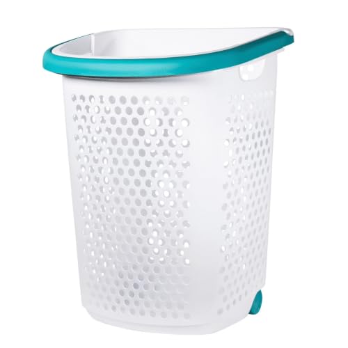 2 Pack, Rolling Plastic Laundry Hamper, White, Adult