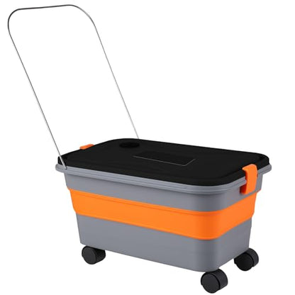 Collapsible Bucket with Wheels and Handle 5.8 Gallon, Drain Plug and Water Outlet, Portable Water Storage Foldable Carts for Mop Cleaning, Camping, RV, Pet Bathing, Fishing, Car Washing