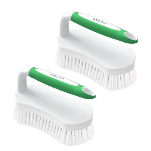 Amazer Scrub Brush for Cleaning Comfort Grip Shower Scrubber Stiff Bristles with Handle Heavy Duty Cleaner Brush for Tub Sink Carpet Floor - Pack of 2 (Green+Green) - color: Green+green, size: 2-Pack