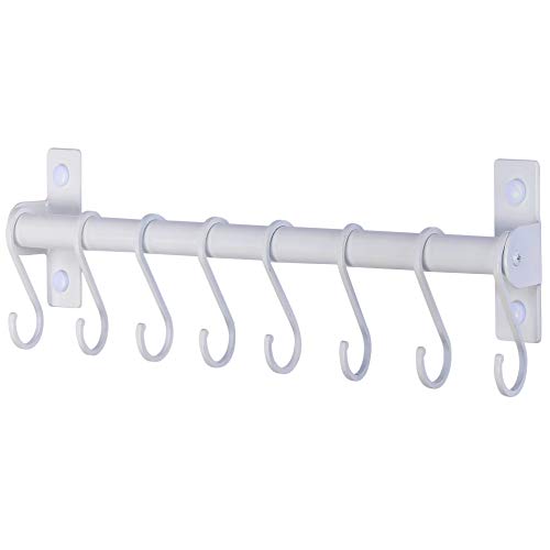 Dseap Kitchen Utensil Holder Hanger, Pot and Pan Rack Wall Mounted, Kitchen Rail with 8 Hooks for Hanging Cooking Utensils, Mugs, Spoons, Wall Mounted, White - color: White