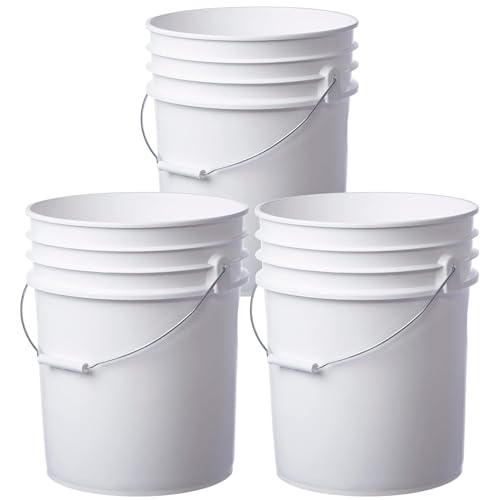 5 Gallon Food Grade Plastic Bucket, Open Head Pail with Handle, 12-3/8 in Diameter x 14-3/4 in Height (White, 6 Pack) - color: White, size: 6 Pack