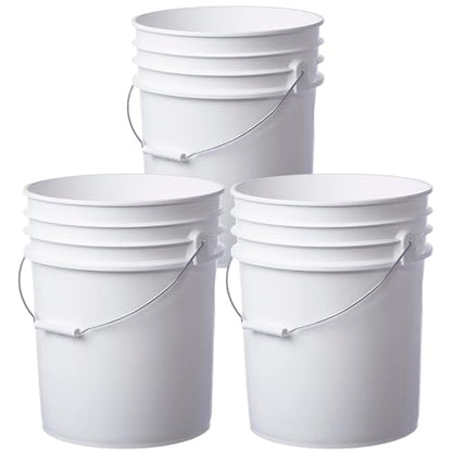 5 Gallon Food Grade Plastic Bucket, Open Head Pail with Handle, 12-3/8 in Diameter x 14-3/4 in Height (White, 6 Pack) - color: White, size: 6 Pack