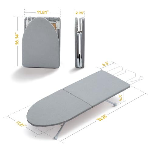 RAINHOL Portable Mini Tabletop Ironing Board 32"x12" - color: Gray, size: Solid Wood