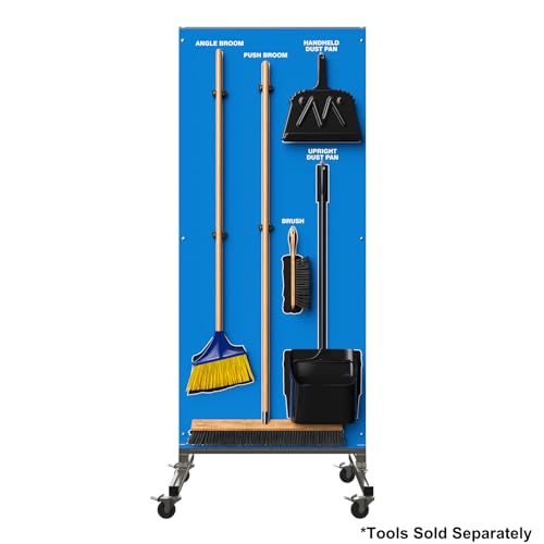 Clean & Sweep 5S Shadow Board/Mobile Cart Broom Holder, 68" x 30" Board - color: Blue/Black