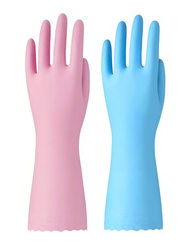Bamllum Kitchen Cleaning Gloves, Latex-Free, Cotton Flocked Liner, Medium - color: Blue+pink, size: Medium