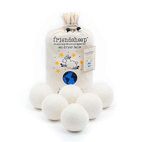 Friendsheep Wool Dryer Balls, Organic Reusable Fabric Softener Alternative for Laundry, Handmade, Fair Trade, Hypoallergenic, Eco-Friendly, Plastic-Free (6 Pack XL – Creamy White) - color: White, size: 1 Count (Pack of 6)