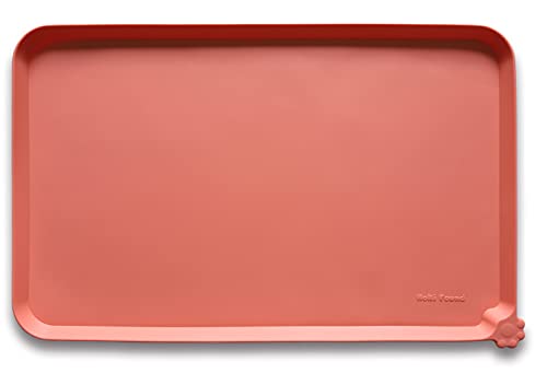Hoki Found -Waterproof Pet Feeding Mats with High Lips - Multiple Size and Colors for Dogs, Cats & Others-BC - color: Burnt Coral, size: 19" x 12"