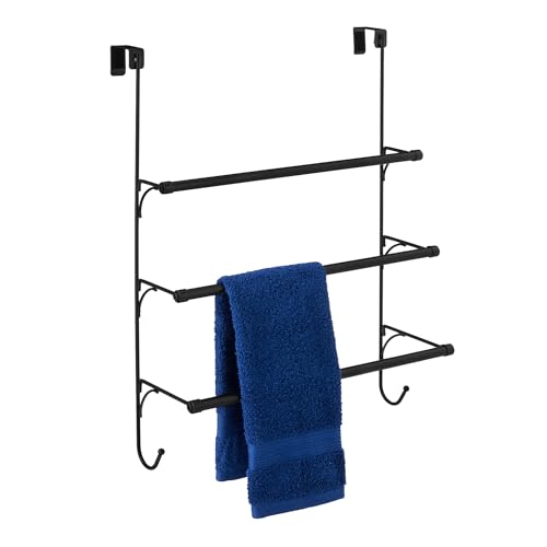 Amazon Basics Over-the-Door Towel Rack with Hooks, 19.3W x 6.6D x 24.8H inch, Black