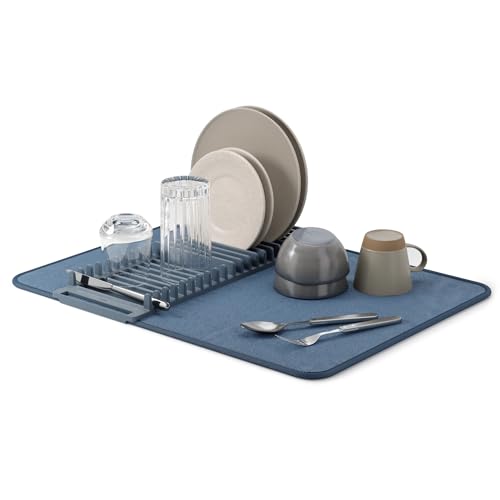 Umbra Udry Dish Drying Rack with Mat, Folds Flat for Storage, Slate Blue - color: Slate Blue, size: 24" x 18"