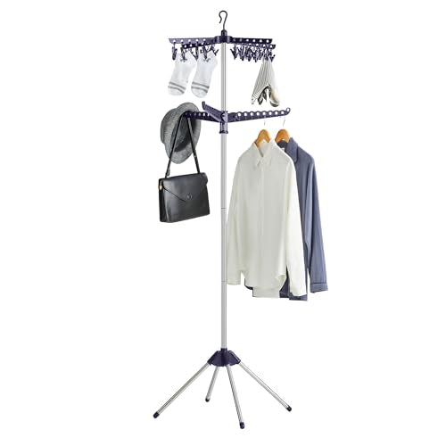 SONGMICS Clothes Drying Rack, 72.8-Inch Drying Rack, 3 Rotatable Arms - color: Blue + Silver, style: 2-Tier-Clip