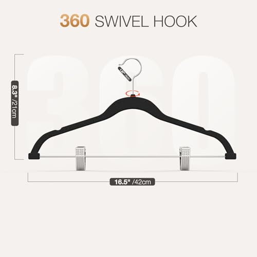 Korpai 24-Pack Black Velvet Hangers with Clips Adjustable,Outfit Hangers,Heavy-Duty,Non-Slip,Space Saving, Felt Hanger for Pants, Skirts, Suits,Coats, Dresses ect. - color: Black