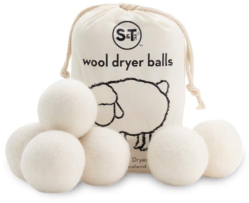S&T INC. XL New Zealand Wool Dryer Balls, Fabric Softener for Laundry, Natural White, 2.9 in, 6 Pack