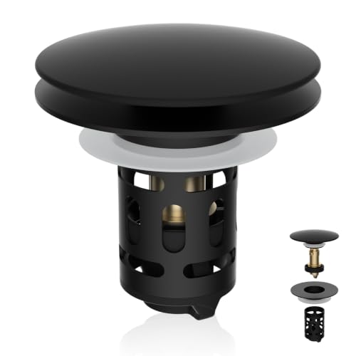 Universal Metal Bathroom Sink Stopper, Pop-Up Hair Catcher Strainer, Black - color: Matte Black