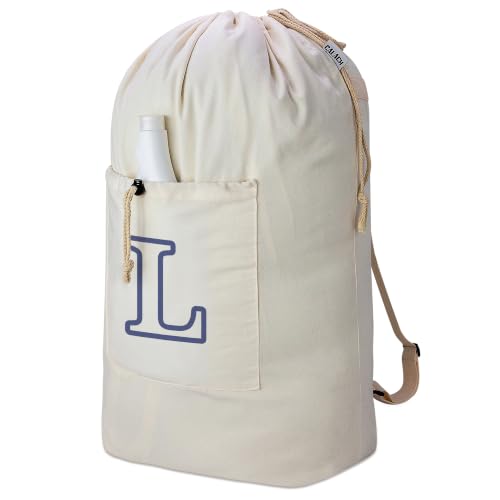 Laundry Bag Backpack Personalized Initial Canvas Laundry Bag, Letter L - color: Letter L, size: X-Large