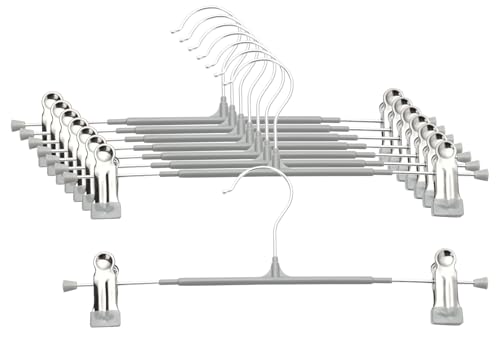 Pants Hangers with Clips - 8 Pack Heavy Duty, Non-Slip Adjustable Space Saving Skirt Hangers for Pants, Jeans, Shorts | Gray | 12 Inch - color: Gray, size: 8 Pack