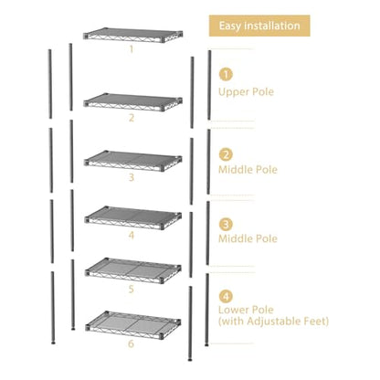 SINGAYE Metal Shelves Wire Shelving Storage Standing Adjustable Shelf Unit - color: Black, size: 6 Tier 10" D x 16" W x 63" H