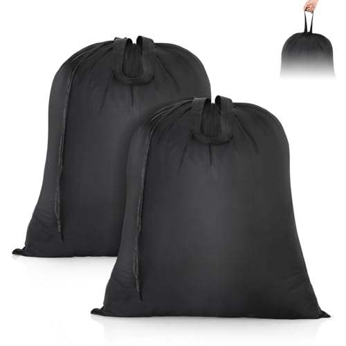 OTraki 2 Pack Washable Travel Laundry Bag 20x24 inch Heavy Duty Laundry Bags with Handles Dirty Clothes Drawstring Laundry Hamper Liner Bag Drying Do Not Exceed 176℉ Black