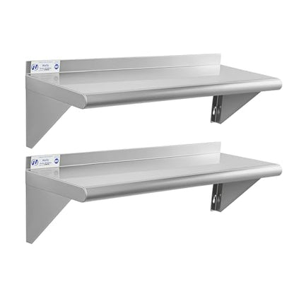 Hally Stainless Steel Shelf 2 Pack Wall Mounted Metal Shelves 10"x30" NSF - size: 10"x30"