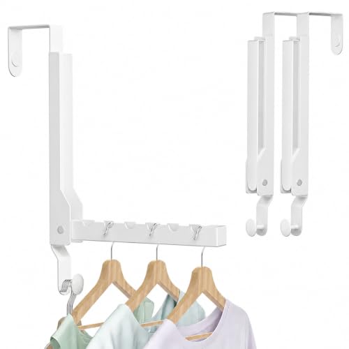 2 Pack Heavy Duty Over the Door Hanger, Compact Foldable Over Door Hook, Portable Compact Over Door Drying Rack for Laundry, Metal Over the Door Clothes Hanger, Rustproof & Waterproof (White) - color: White-m2