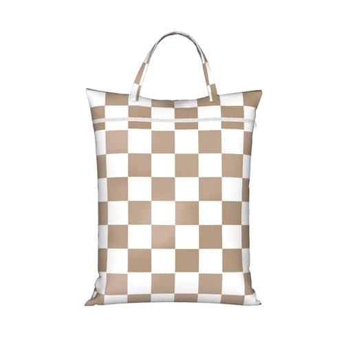Checkered Brown White Beige Travel Laundry Bags Cloth Diaper Wet Bags Handle Washable Dirty Clothes Bags Wet Dry Bag Suitcase Gym Swimming Pool College Dorm Wet Bag - color: 1 PC26, size: One Size