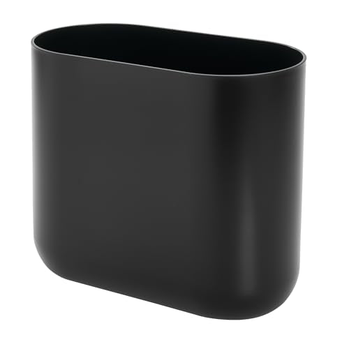 iDesign Small Slim Plastic Bathroom Trash Can, Black - color: Black, style: Pack of 1