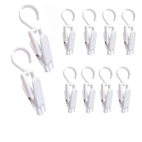 10 PCS Laundry Hooks with Clips，Clothes pins，360° Rotating Hook Clips, Hangers Clip Socks Curtain Towels Bathroom Closet Kitchen Office (White B) - color: White B