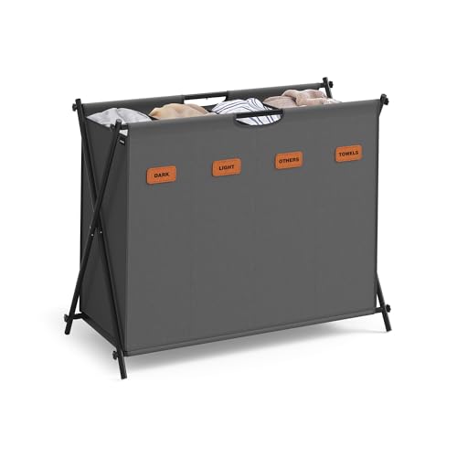 SONGMICS Laundry Hamper, 155L, 4 Sections, Collapsible X-Frame - color: Slate Gray, size: 155 L