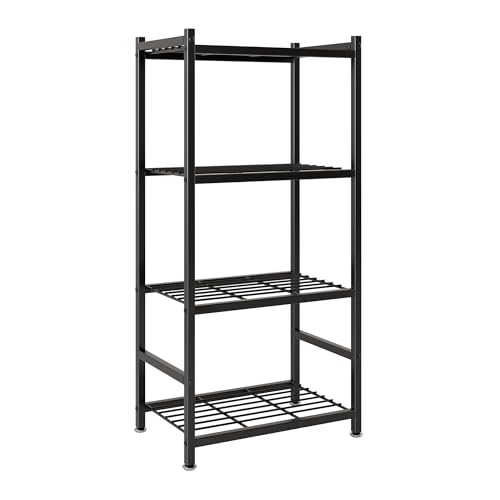 Small Storage Shelves, 4-Tier Metal Shelving Unit with Leveling Feet, Shelf Organizer for Garage, Kitchen, Pantry and Closet Organization, 17.7" x 11.8" x 43.3" ，Black - color: Black, size: 17.7" x 11.8" x 43.3"(4T)