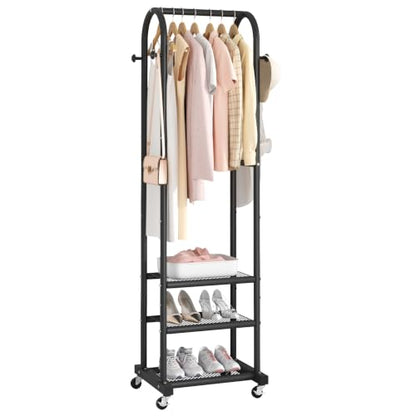 Kaitiemoo Clothing Rack, Mobile Garment Rack with Wheels & 3 Shelves, Blak - color: Black