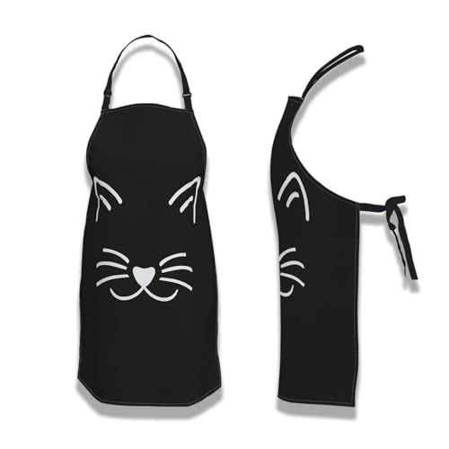 Chef Apron for Women Cat Face Mans Aprons for Kitchen Cooking Restaurant BBQ Painting Crafting 27” (W) x 31” (H), Waterproof Aprons - color: Cat Face