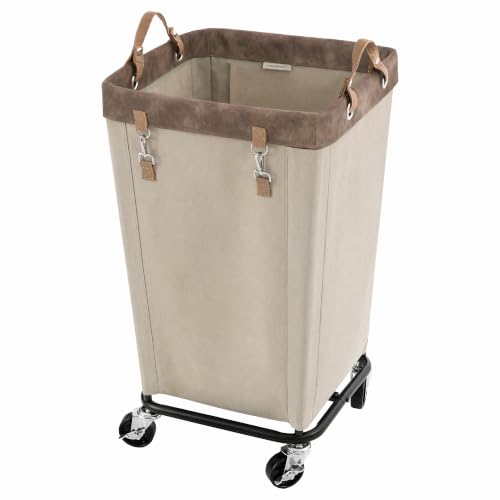 StorageWorks 110L Laundry Basket with Wheels, Rolling Hampers for Clothing - color: Light Khaki, size: 110L