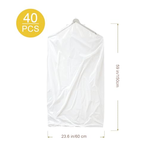 40 Pack Clear Garment Bags for Clothes, Gretchin,(Set of 40, 60x150cm), Clear Clothes Covers Plastic Garment Bags Dry Cleaner Bags Plastic Clear Dry Cleaning Bags for Hanging Clothes Storage - color: clear-40pcs, size: 60x150cm