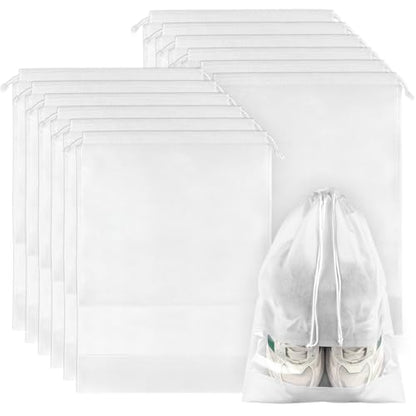 12 Pack Shoe Bags for Travel, Large Travel Shoe Bag for Packing with Window - color: White