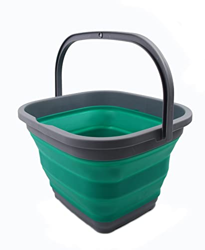 SAMMART 11L (2.9 Gallon) Collapsible Rectangular Handy Bucket (1, Dark Grey/Bluish-Green) - color: Dark Grey/Bluish-green